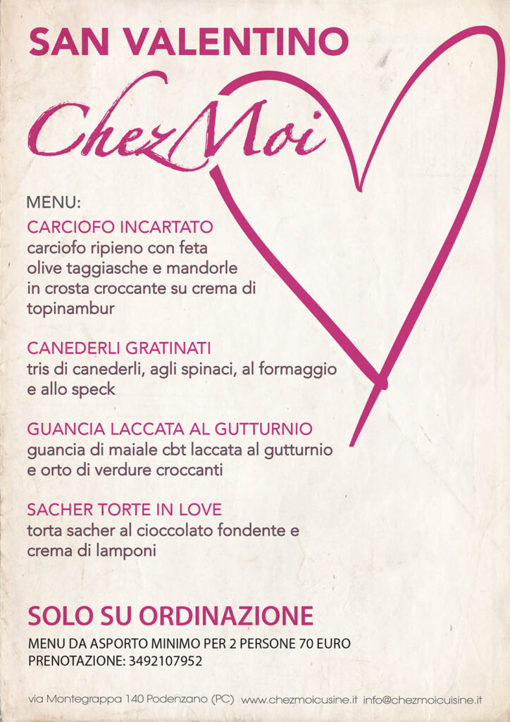 Menù di San Valentino da asporto firmato Chez Moi